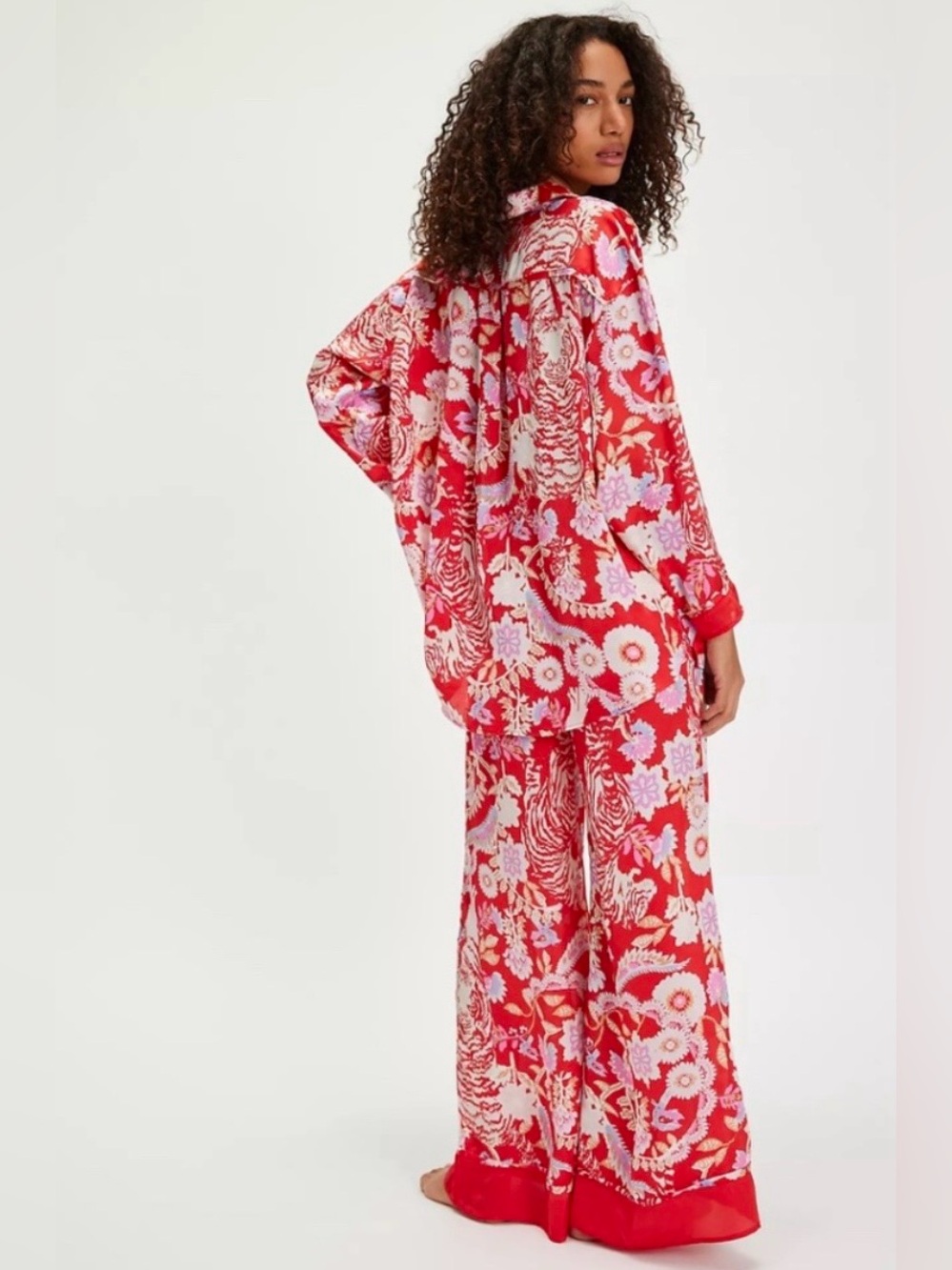 Free People Dreamy Days Pajama Set Flame Red Floral Combo